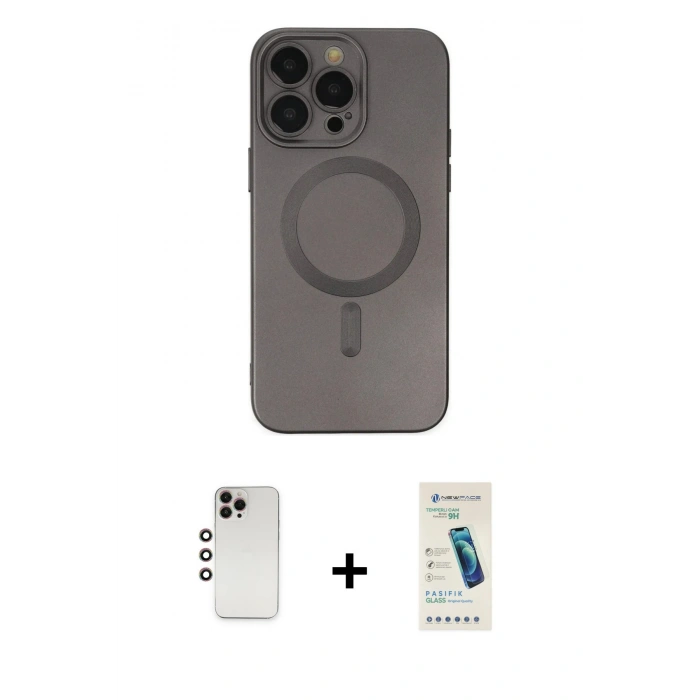 ieg™ iPhone 13 Pro Max Kılıf Akış Minimal Özel Seri - Şeffaf Pasifik Cam Ekran Koruyucu + Gökkuşağı Shine Kamera Lens