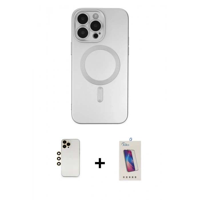 ieg™ iPhone 13 Pro Max Kılıf Akış Minimal Özel Seri - Siyah Joko 5D Cam + Gold Shine Kamera Lens