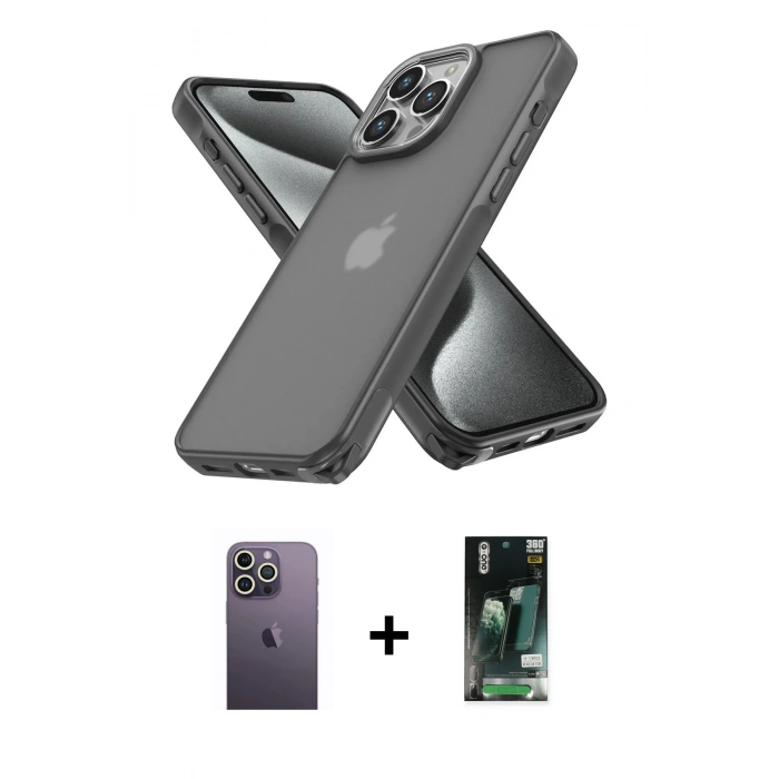 MARSİLYAN™- iPhone 13 Pro Max Kılıf Atlas Form - Şeffaf 360 Full Body Arka Koruyucu + Neon Fosforlu Kamera Lens - BZ