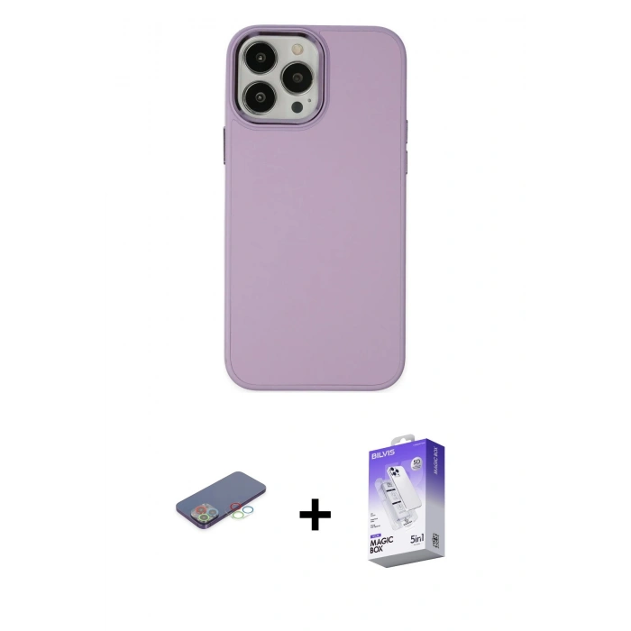 ieg™ iPhone 13 Pro Max Kılıf Çekirdek Çizgi - Siyah Bilvis 5in1 3D Magic Cam Ekran Koruyucu + Mavi Renkli Kamera Lens Koruma Cam