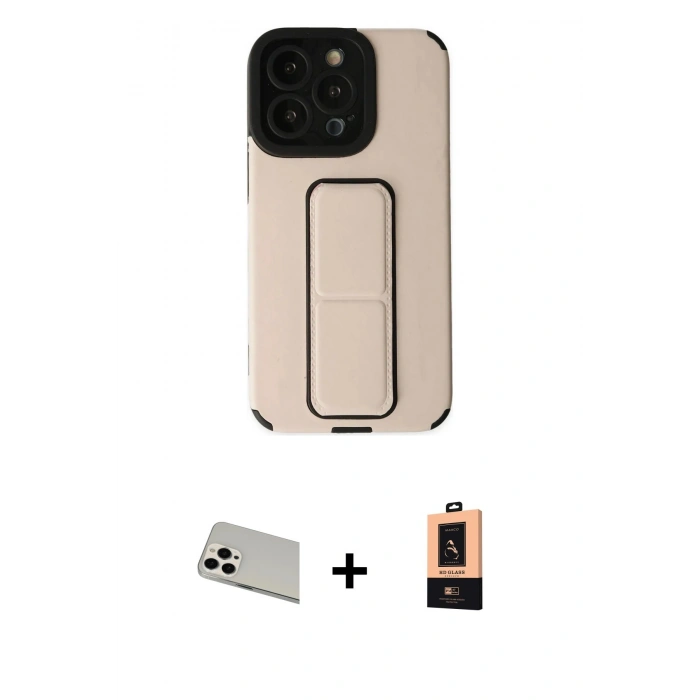 ieg™ iPhone 13 Pro Max Kılıf Çekirdek Yansıma - Şeffaf Maxco Cam Ekran Koruyucu + Beyaz Rainbow Kamera Lens Koruma Cam