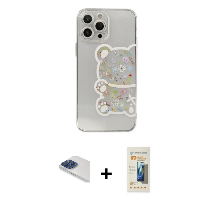 ieg™ iPhone 13 Pro Max Kılıf Eksen Asil Prime - Siyah 6D Mat Seramik Hayalet Nano Ekran Koruyucu + Lacivert Pers Alüminyum Kamera Lens