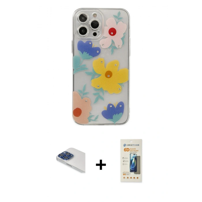 ieg™ iPhone 13 Pro Max Kılıf Eksen Asil Prime - Siyah 6D Mat Seramik Hayalet Nano Ekran Koruyucu + Lacivert Pers Alüminyum Kamera Lens