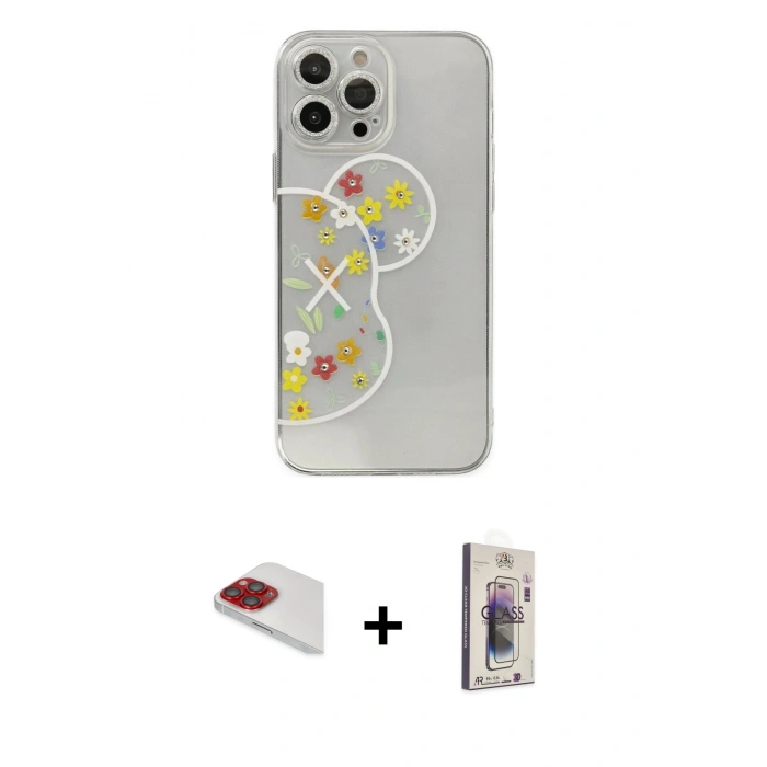 ieg™ iPhone 13 Pro Max Kılıf Eksen Asil Prime - Siyah Bilvis 3D Cam Ekran Koruyucu + Kırmızı Pers Alüminyum Kamera Lens