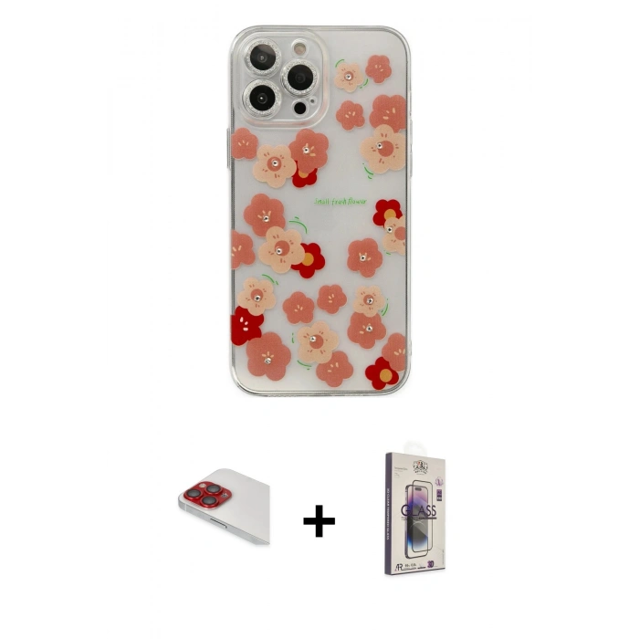 ieg™ iPhone 13 Pro Max Kılıf Eksen Asil Prime - Siyah Bilvis 3D Cam Ekran Koruyucu + Kırmızı Pers Alüminyum Kamera Lens