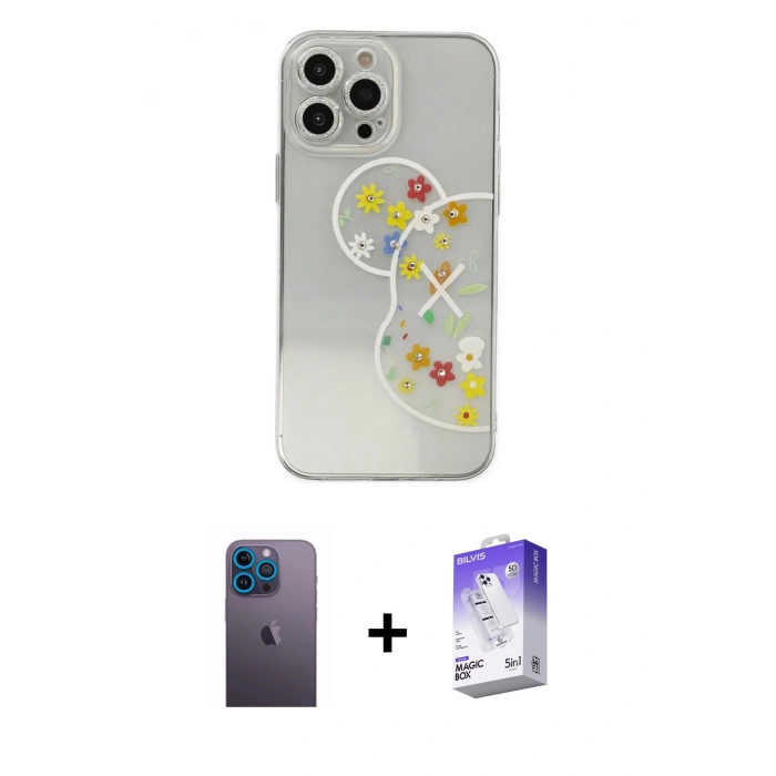 ieg™ iPhone 13 Pro Max Kılıf Eksen Asil Prime - Siyah Bilvis 5in1 3D Magic Cam Ekran Koruyucu + Mavi Neon Fosforlu Kamera Lens