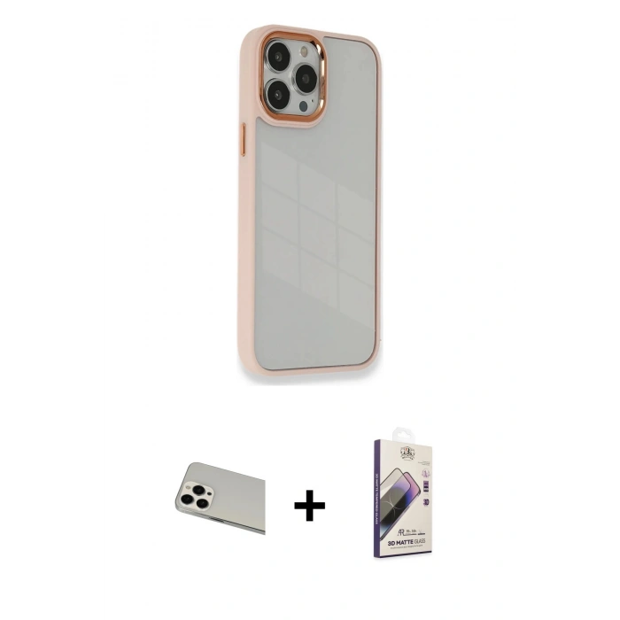 ieg™ iPhone 13 Pro Max Kılıf Eksen Doku Prime - Siyah Bilvis 3D Mat Cam Ekran Koruyucu + Beyaz Rainbow Kamera Lens Koruma Cam