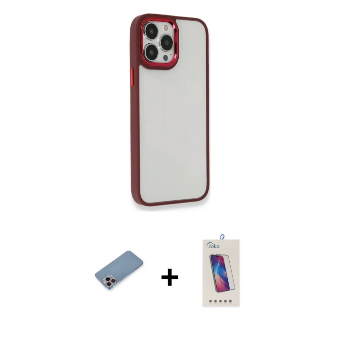 ieg™ iPhone 13 Pro Max Kılıf Eksen Doku Prime - Siyah Joko 5D Cam + Pembe Shine Kamera Lens Koruma Cam