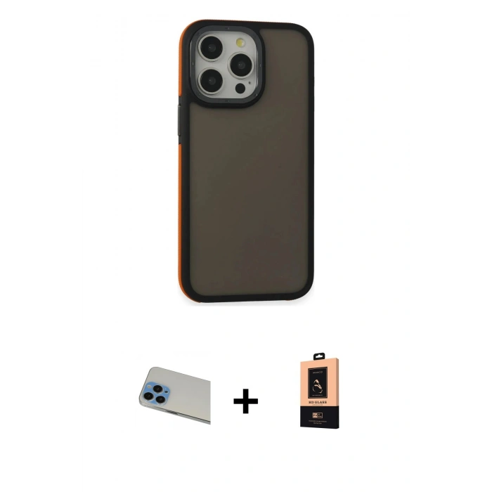 ieg™ iPhone 13 Pro Max Kılıf Eksen Işık - Şeffaf Maxco Cam Ekran Koruyucu + Mavi Rainbow Kamera Lens Koruma Cam