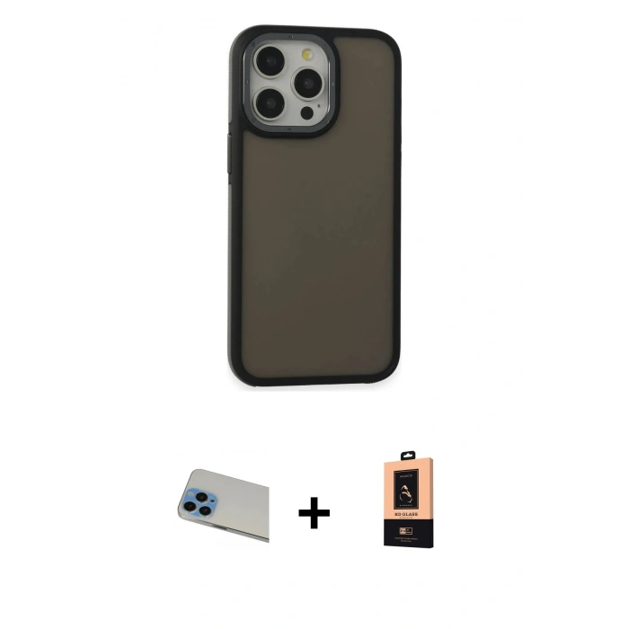 ieg™ iPhone 13 Pro Max Kılıf Eksen Işık - Şeffaf Maxco Cam Ekran Koruyucu + Mavi Rainbow Kamera Lens Koruma Cam