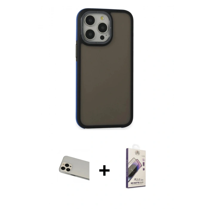 ieg™ iPhone 13 Pro Max Kılıf Eksen Işık - Siyah Bilvis 3D Mat Cam Ekran Koruyucu + Rose Gold Rainbow Kamera Lens Koruma Cam