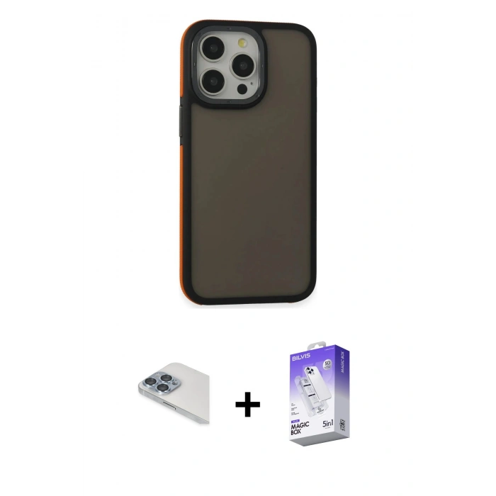 ieg™ iPhone 13 Pro Max Kılıf Eksen Işık - Siyah Bilvis 5in1 3D Magic Cam Ekran Koruyucu + Sierra Blue Pers Alüminyum Kamera Lens