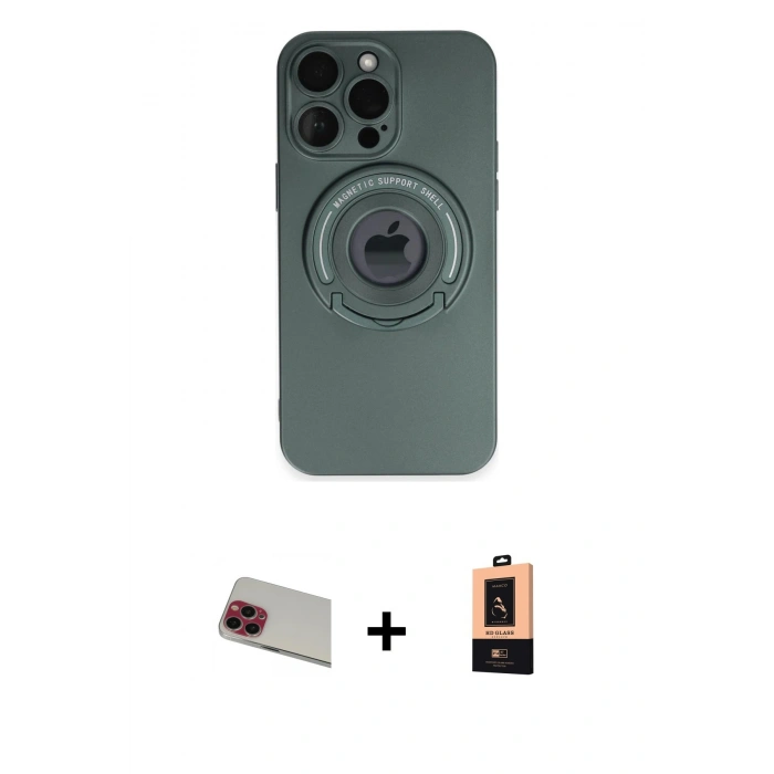 ieg™ iPhone 13 Pro Max Kılıf Eksen Klasik Prime - Şeffaf Maxco Cam Ekran Koruyucu + Kırmızı Rainbow Kamera Lens Koruma Cam