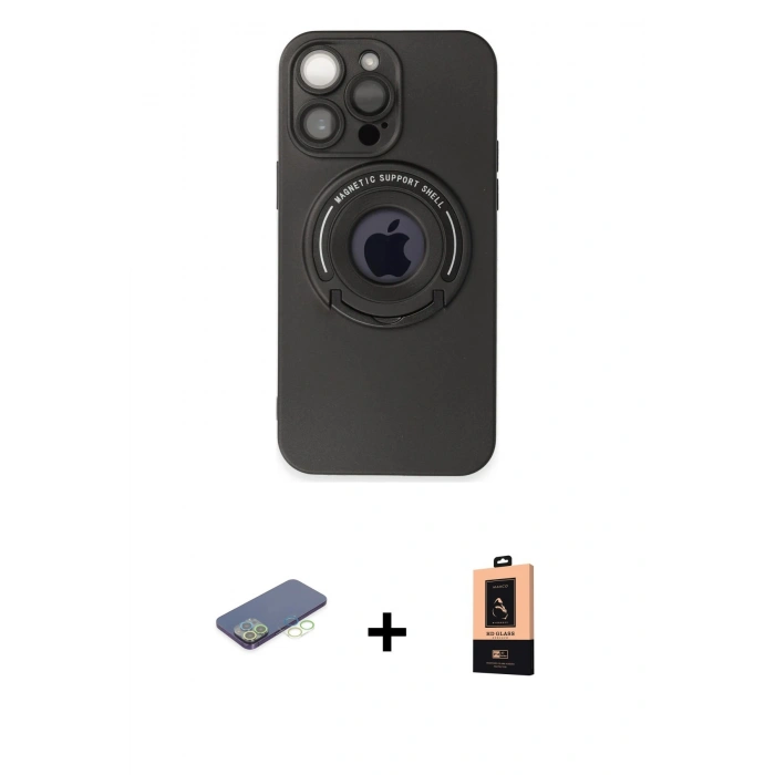 ieg™ iPhone 13 Pro Max Kılıf Eksen Klasik Prime - Şeffaf Maxco Cam Ekran Koruyucu + Yeşil Renkli Kamera Lens Koruma Cam