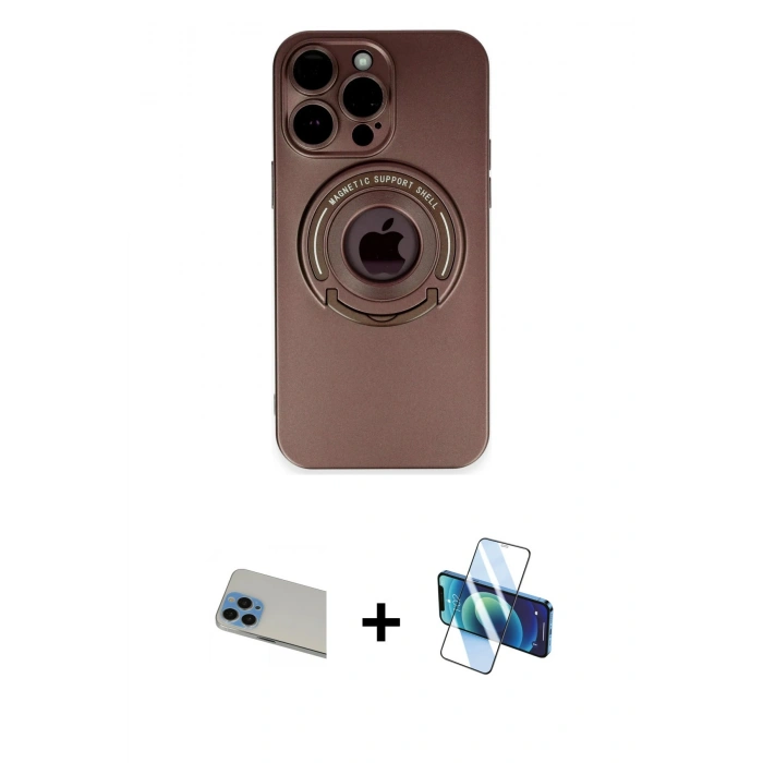 ieg™ iPhone 13 Pro Max Kılıf Eksen Klasik Prime - Siyah 3D Antistatik Cam Ekran Koruyucu + Mavi Rainbow Kamera Lens Koruma Cam