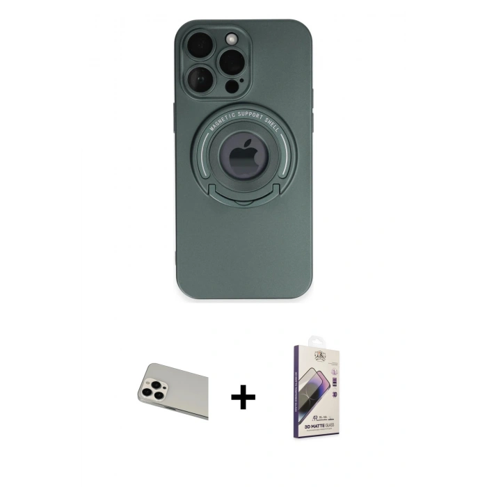 ieg™ iPhone 13 Pro Max Kılıf Eksen Klasik Prime - Siyah Bilvis 3D Mat Cam Ekran Koruyucu + Beyaz Rainbow Kamera Lens Koruma Cam