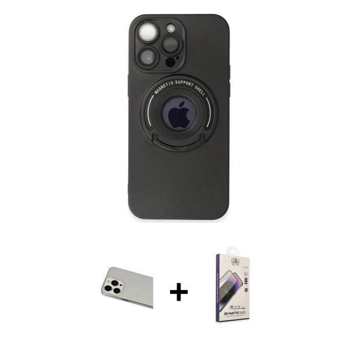 ieg™ iPhone 13 Pro Max Kılıf Eksen Klasik Prime - Siyah Bilvis 3D Mat Cam Ekran Koruyucu + Beyaz Rainbow Kamera Lens Koruma Cam