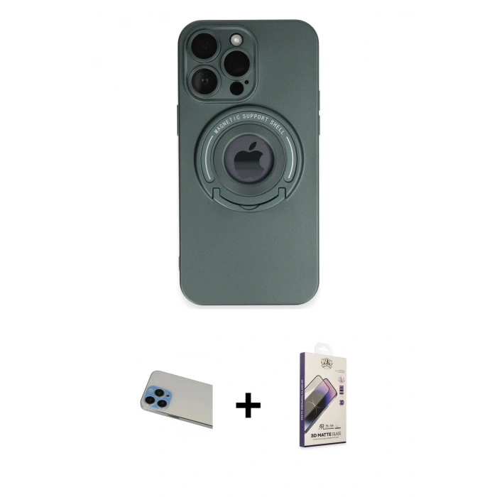 ieg™ iPhone 13 Pro Max Kılıf Eksen Klasik Prime - Siyah Bilvis 3D Mat Cam Ekran Koruyucu + Mavi Rainbow Kamera Lens Koruma Cam