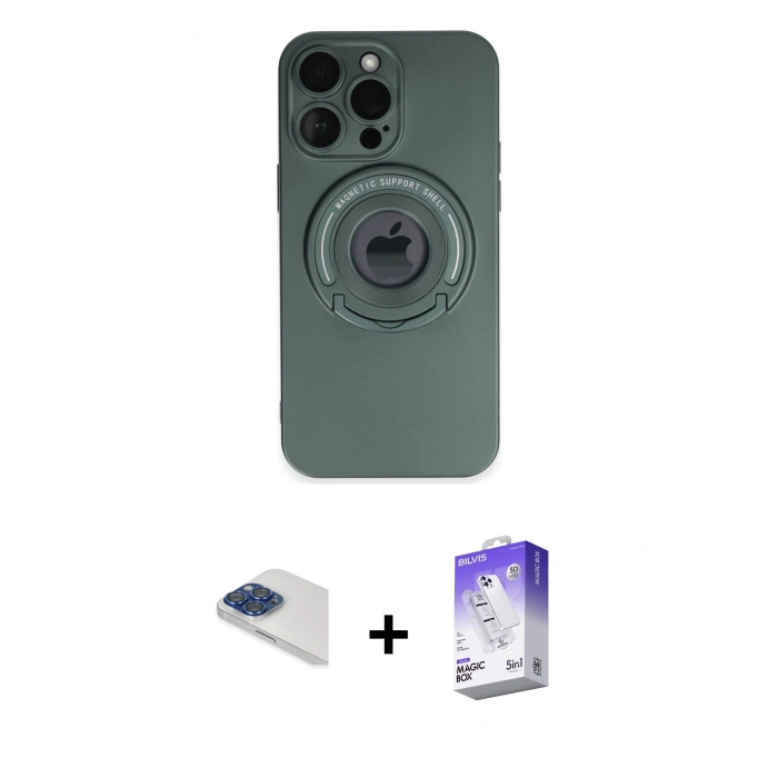 ieg™ iPhone 13 Pro Max Kılıf Eksen Klasik Prime - Siyah Bilvis 5in1 3D Magic Cam Ekran Koruyucu + Lacivert Pers Alüminyum Kamera Lens