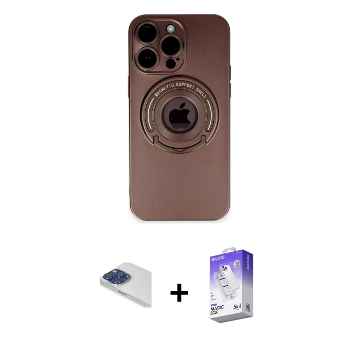 ieg™ iPhone 13 Pro Max Kılıf Eksen Klasik Prime - Siyah Bilvis 5in1 3D Magic Cam Ekran Koruyucu + Lacivert Pers Alüminyum Kamera Lens