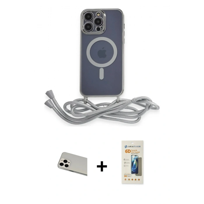 ieg™ iPhone 13 Pro Max Kılıf Eksen Özel Seri - Siyah 6D Mat Seramik Hayalet Nano Ekran Koruyucu + Beyaz Rainbow Kamera Lens Koruma Cam