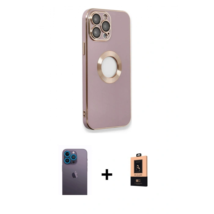 ieg™ iPhone 13 Pro Max Kılıf İz Form Serisi - Şeffaf Maxco Cam Ekran Koruyucu + Mavi Neon Fosforlu Kamera Lens