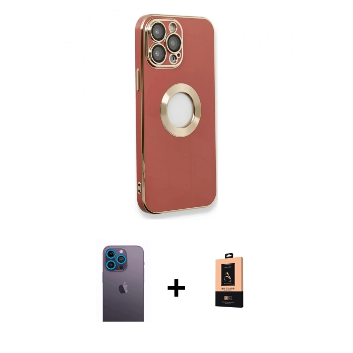 ieg™ iPhone 13 Pro Max Kılıf İz Form Serisi - Şeffaf Maxco Cam Ekran Koruyucu + Mavi Neon Fosforlu Kamera Lens