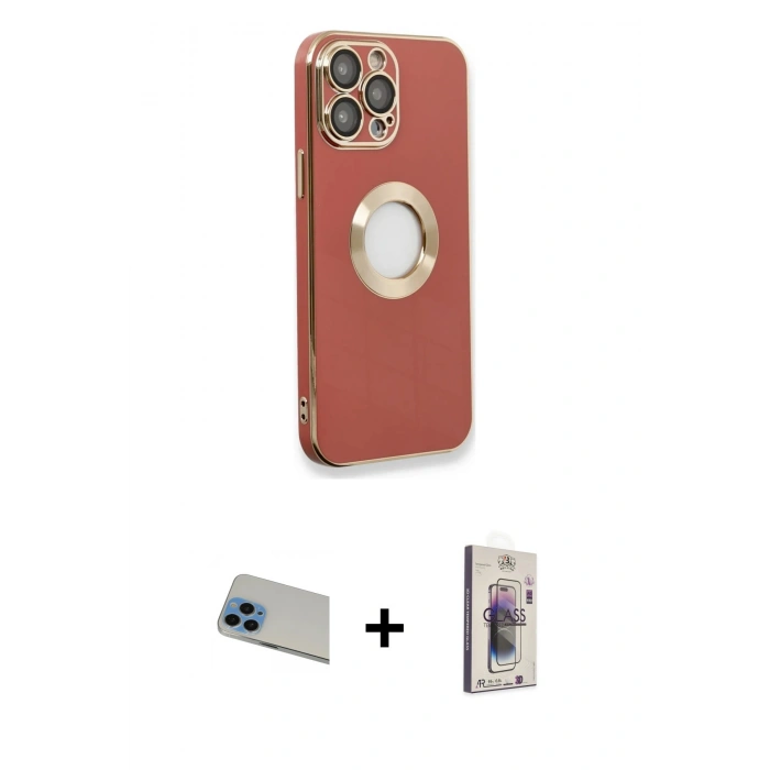 ieg™ iPhone 13 Pro Max Kılıf İz Form Serisi - Siyah Bilvis 3D Cam Ekran Koruyucu + Mavi Rainbow Kamera Lens Koruma Cam