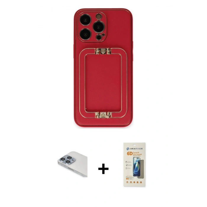 ieg™ iPhone 13 Pro Max Kılıf Kozmos Minimal Prime - Siyah 6D Mat Seramik Hayalet Nano Ekran Koruyucu + Sierra Blue Pers Alüminyum Kamera Lens
