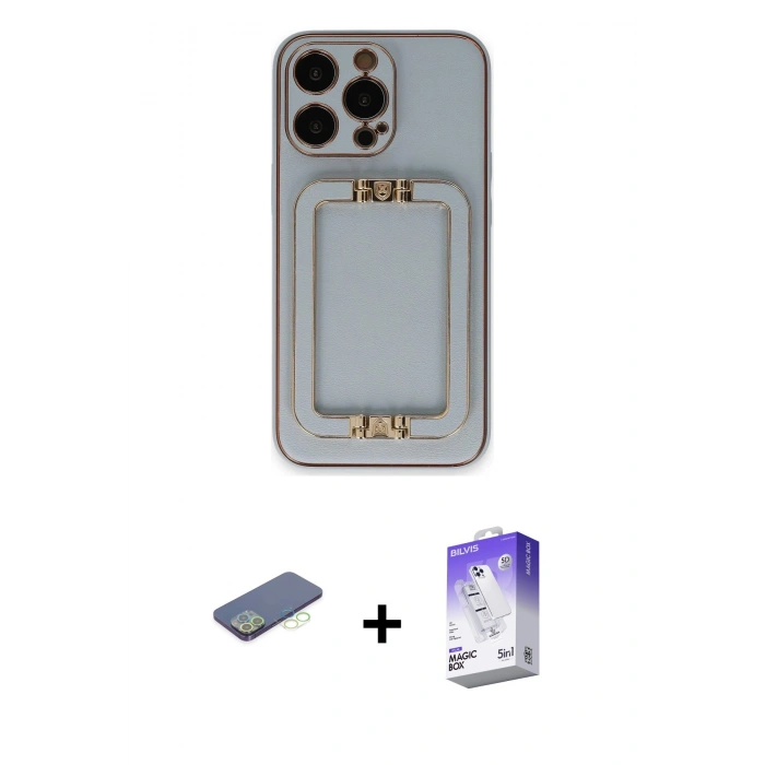 ieg™ iPhone 13 Pro Max Kılıf Kozmos Minimal Prime - Siyah Bilvis 5in1 3D Magic Cam Ekran Koruyucu + Yeşil Renkli Kamera Lens Koruma Cam