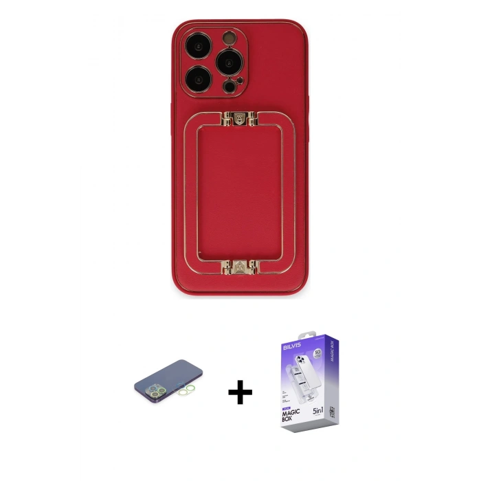 ieg™ iPhone 13 Pro Max Kılıf Kozmos Minimal Prime - Siyah Bilvis 5in1 3D Magic Cam Ekran Koruyucu + Yeşil Renkli Kamera Lens Koruma Cam