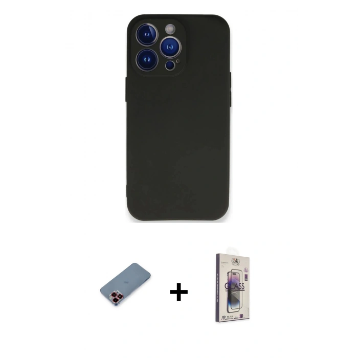 ieg™ iPhone 13 Pro Max Kılıf Kozmos Yansıma Özel Seri - Siyah Bilvis 3D Cam Ekran Koruyucu + Kırmızı Metal Kamera Lens Koruma Cam
