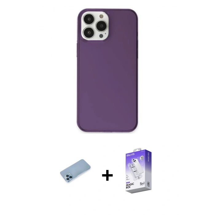 ieg™ iPhone 13 Pro Max Kılıf Kutup Doku Koleksiyonu - Siyah Bilvis 5in1 3D Magic Cam Ekran Koruyucu + Mavi Shine Kamera Lens Koruma Cam
