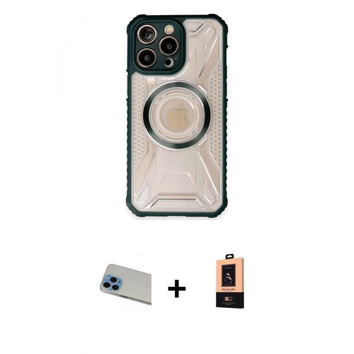 ieg™ iPhone 13 Pro Max Kılıf Kutup Modern - Şeffaf Maxco Cam Ekran Koruyucu + Mavi Rainbow Kamera Lens Koruma Cam