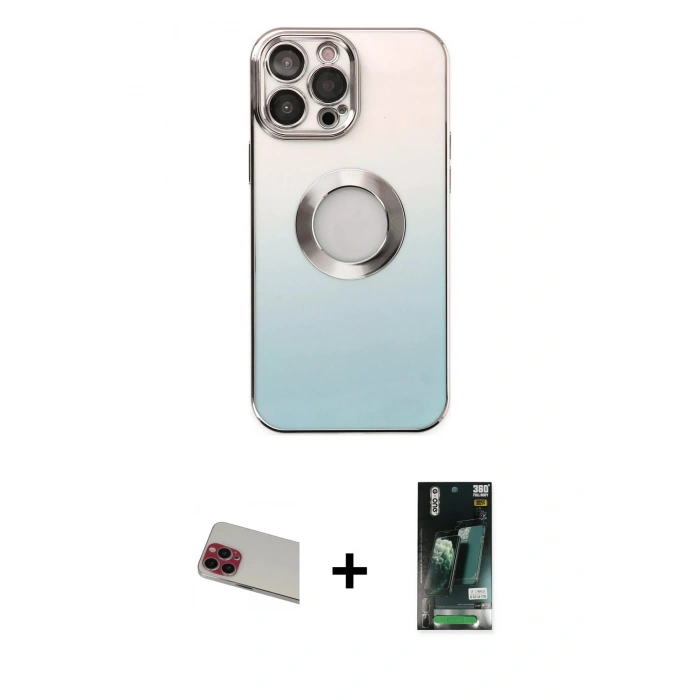 ieg™ iPhone 13 Pro Max Kılıf Kutup Yansıma Özel Seri - Şeffaf 360 Full Body Arka Koruyucu + Kırmızı Rainbow Kamera Lens Koruma Cam