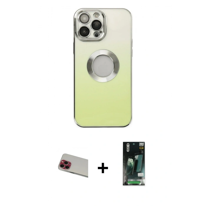 ieg™ iPhone 13 Pro Max Kılıf Kutup Yansıma Özel Seri - Şeffaf 360 Full Body Arka Koruyucu + Kırmızı Rainbow Kamera Lens Koruma Cam