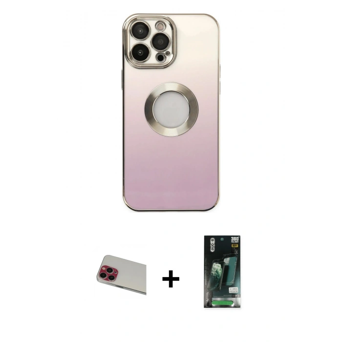ieg™ iPhone 13 Pro Max Kılıf Kutup Yansıma Özel Seri - Şeffaf 360 Full Body Arka Koruyucu + Kırmızı Rainbow Kamera Lens Koruma Cam