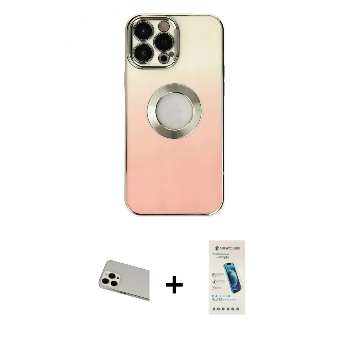 ieg™ iPhone 13 Pro Max Kılıf Kutup Yansıma Özel Seri - Şeffaf Pasifik Cam Ekran Koruyucu + Beyaz Rainbow Kamera Lens Koruma Cam
