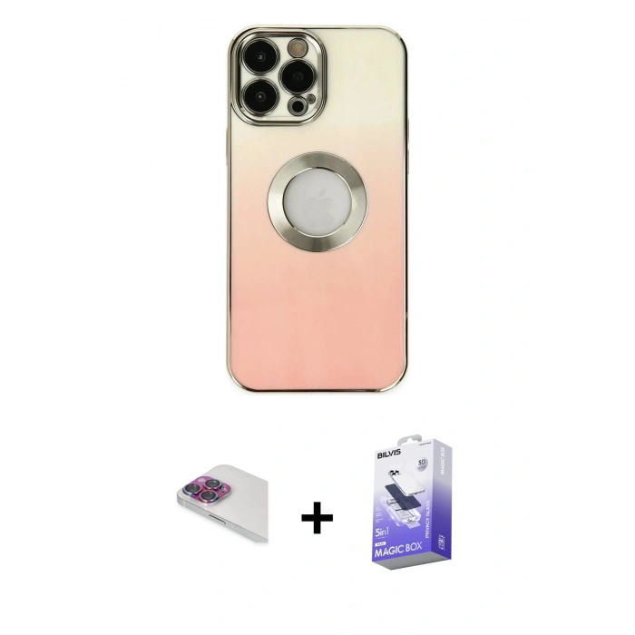 ieg™ iPhone 13 Pro Max Kılıf Kutup Yansıma Özel Seri - Siyah Bilvis 5in1 5D Magic Hayalet Cam Ekran Koruyucu + Gökkuşağı Pers Alüminyum Kamera Lens