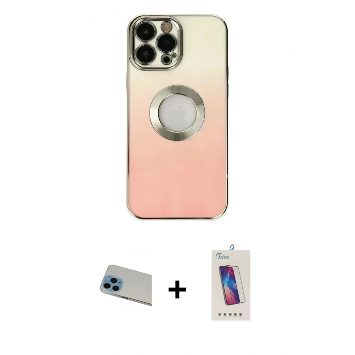 ieg™ iPhone 13 Pro Max Kılıf Kutup Yansıma Özel Seri - Siyah Joko 5D Cam + Mavi Rainbow Kamera Lens Koruma Cam