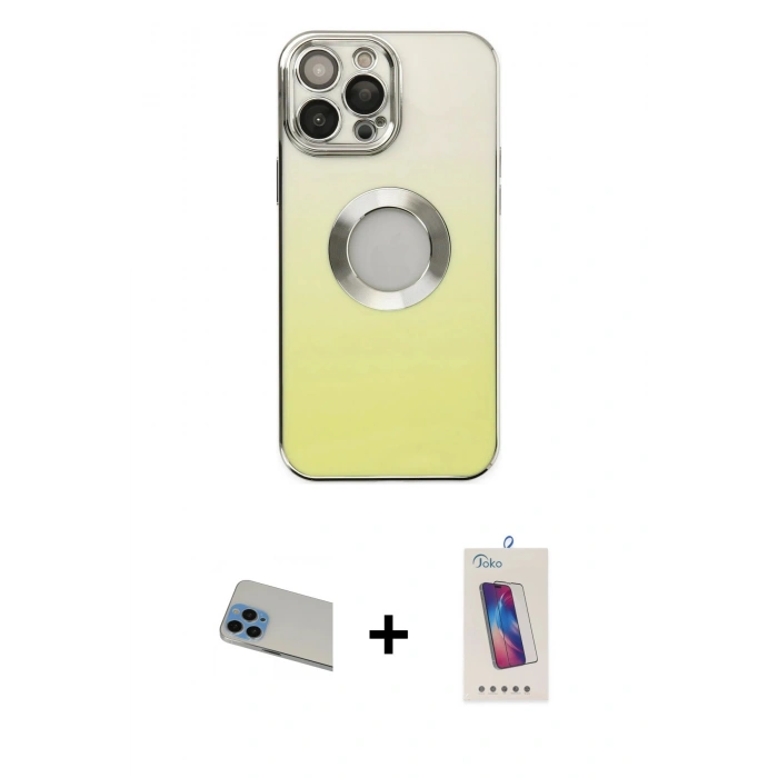 ieg™ iPhone 13 Pro Max Kılıf Kutup Yansıma Özel Seri - Siyah Joko 5D Cam + Mavi Rainbow Kamera Lens Koruma Cam