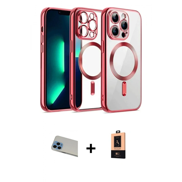 ieg™ iPhone 13 Pro Max Kılıf Nova Işık Özel Seri - Şeffaf Maxco Cam Ekran Koruyucu + Mavi Rainbow Kamera Lens Koruma Cam