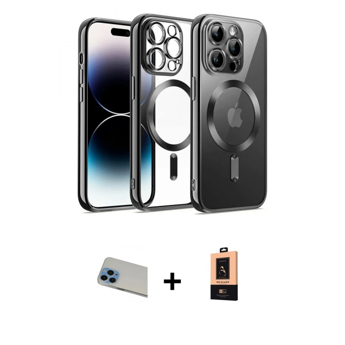 ieg™ iPhone 13 Pro Max Kılıf Nova Işık Özel Seri - Şeffaf Maxco Cam Ekran Koruyucu + Mavi Rainbow Kamera Lens Koruma Cam