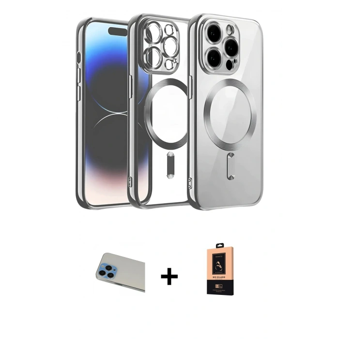 ieg™ iPhone 13 Pro Max Kılıf Nova Işık Özel Seri - Şeffaf Maxco Cam Ekran Koruyucu + Mavi Rainbow Kamera Lens Koruma Cam