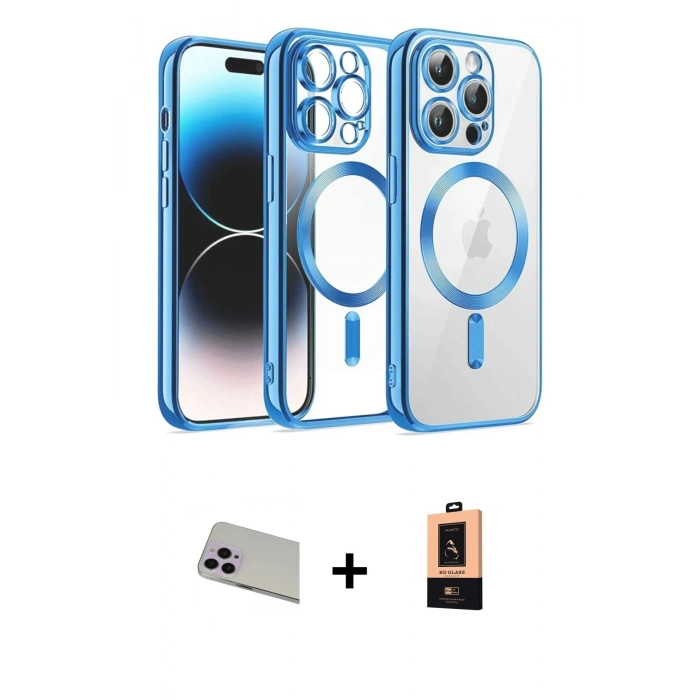 ieg™ iPhone 13 Pro Max Kılıf Nova Işık Özel Seri - Şeffaf Maxco Cam Ekran Koruyucu + Mor Rainbow Kamera Lens Koruma Cam