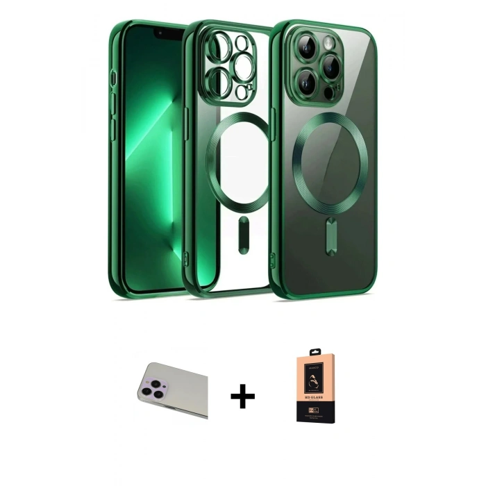 ieg™ iPhone 13 Pro Max Kılıf Nova Işık Özel Seri - Şeffaf Maxco Cam Ekran Koruyucu + Mor Rainbow Kamera Lens Koruma Cam