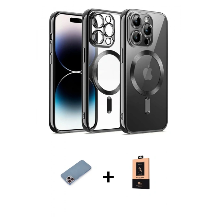 ieg™ iPhone 13 Pro Max Kılıf Nova Işık Özel Seri - Şeffaf Maxco Cam Ekran Koruyucu + Pembe Shine Kamera Lens Koruma Cam