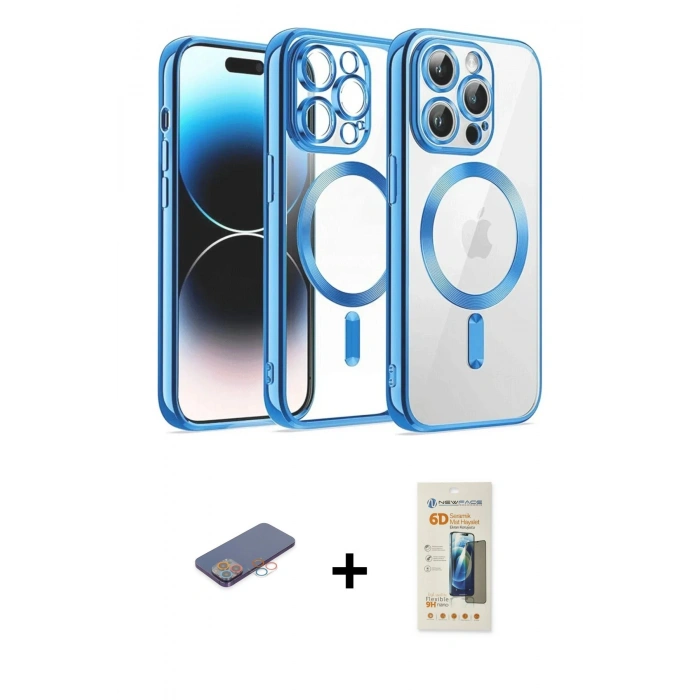ieg™ iPhone 13 Pro Max Kılıf Nova Işık Özel Seri - Siyah 6D Mat Seramik Hayalet Nano Ekran Koruyucu + Pembe Renkli Kamera Lens Koruma Cam