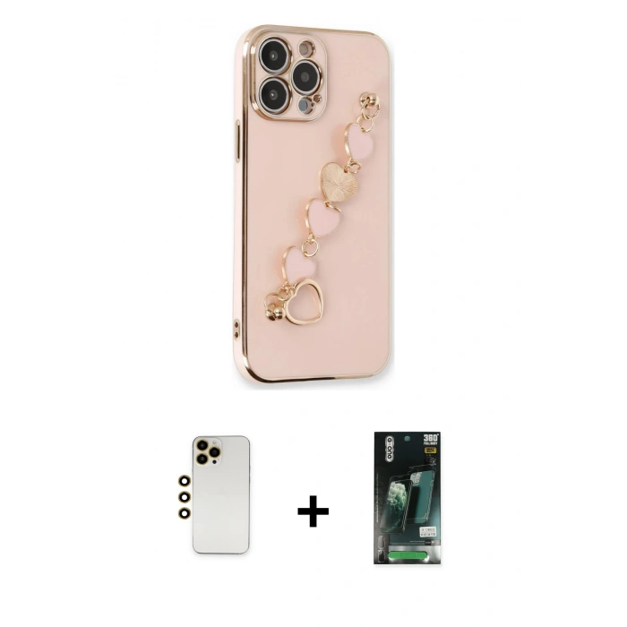 ieg™ iPhone 13 Pro Max Kılıf Nova Işık Prime - Şeffaf 360 Full Body Arka Koruyucu + Gold Shine Kamera Lens
