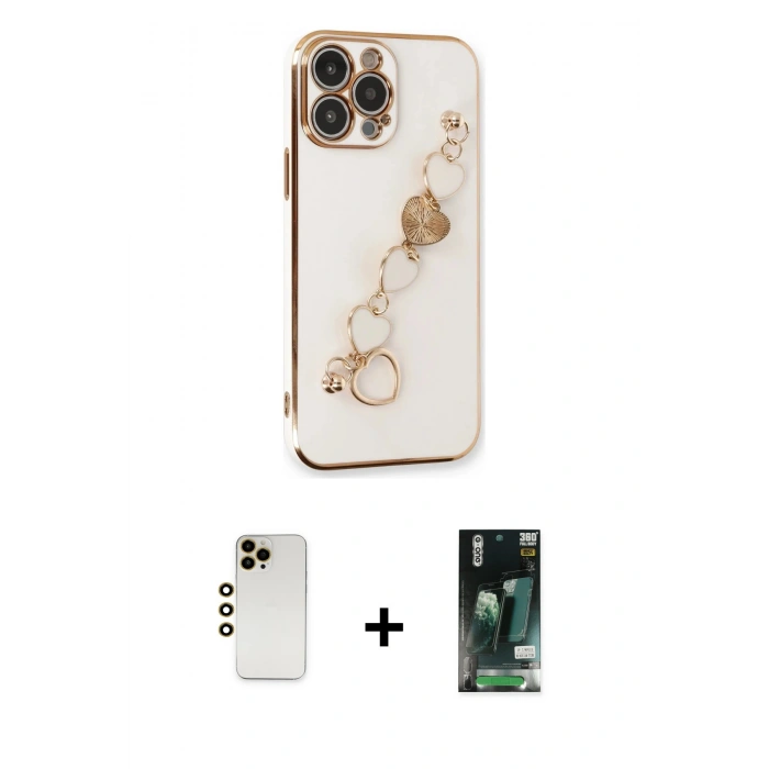 ieg™ iPhone 13 Pro Max Kılıf Nova Işık Prime - Şeffaf 360 Full Body Arka Koruyucu + Gold Shine Kamera Lens